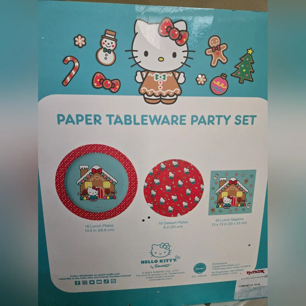 Hello Kitty Paper Tableware Party Set - Red and Teal NWT